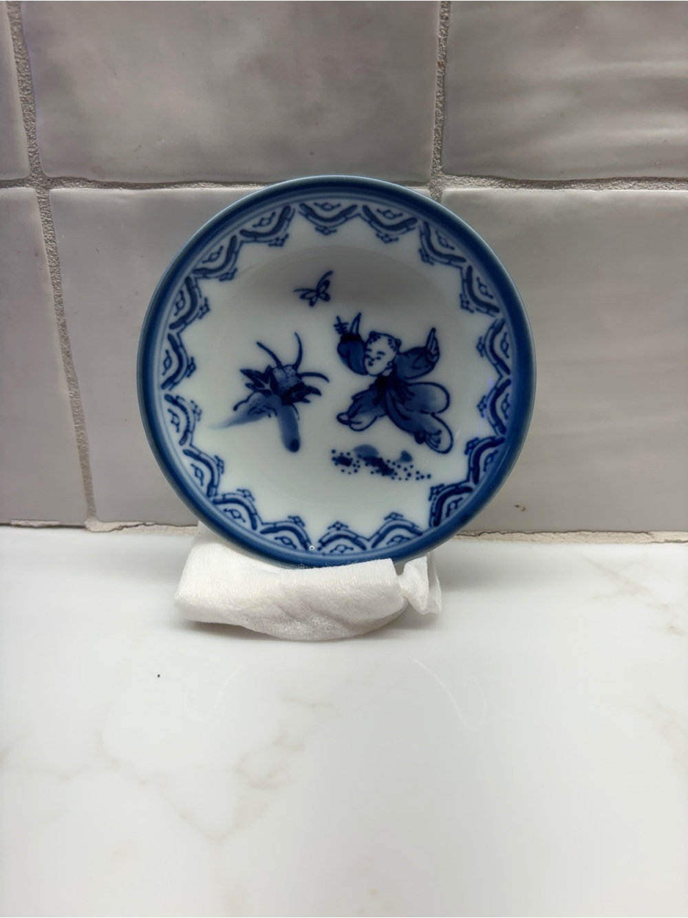 Vintage blue and white porcelain small dish